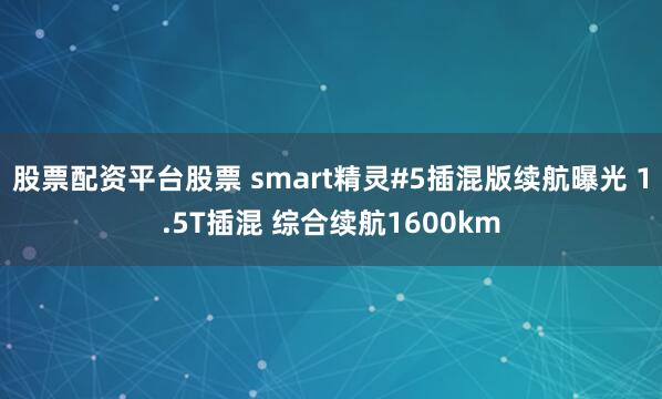 股票配资平台股票 smart精灵#5插混版续航曝光 1.5T插混 综合续航1600km